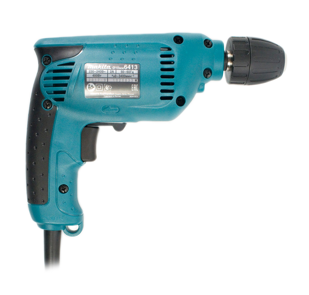 Дрель 6413 (MAKITA) /450Вт, 0-3000об/мин, бзп d10мм, 1,3кг/ — фото 3