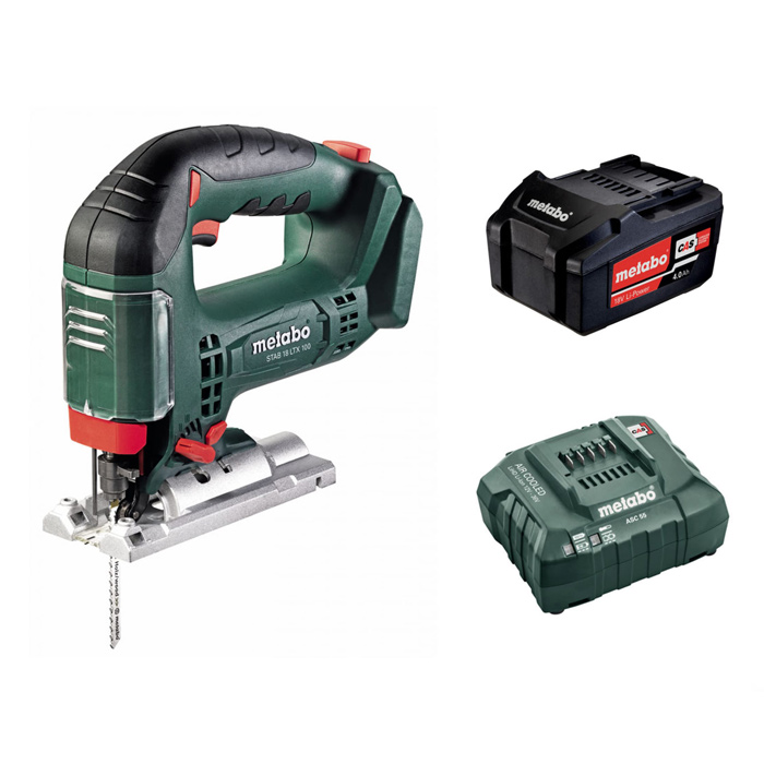 Лобзик аккум. STАB 18 LTX 100 (METABO) /18В; 1 аккум. Li-ion 4,0 Ахч, 0-2800 об/мин; дерево-100мм; 2,6кг, зар. устройство ASC 55, арт. Т03350/ — фото 1