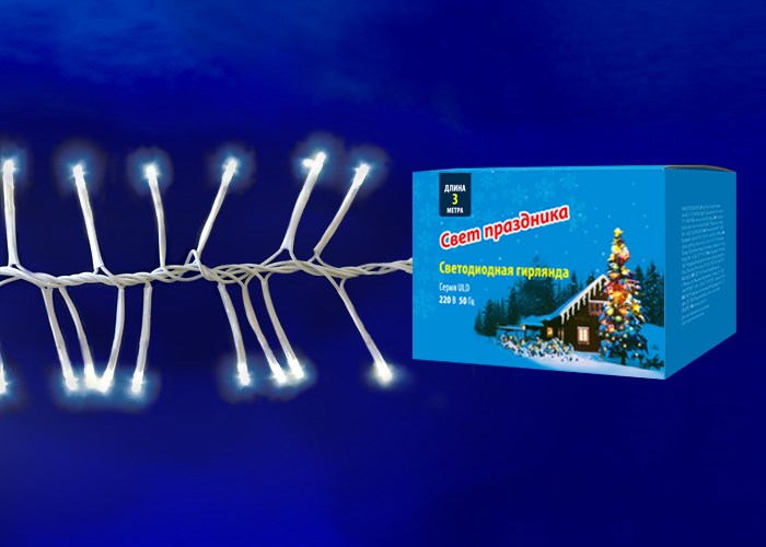 Гирлянда свд нить 3,0м IP20 (UNIEL) /200LED фейерверк арт. ULD-S0300-200-DTA WHITE/ — фото 1