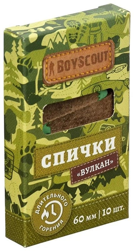 Спички 10шт 60мм, ВУЛКАН длительного горения(Boyscout) — фото 1