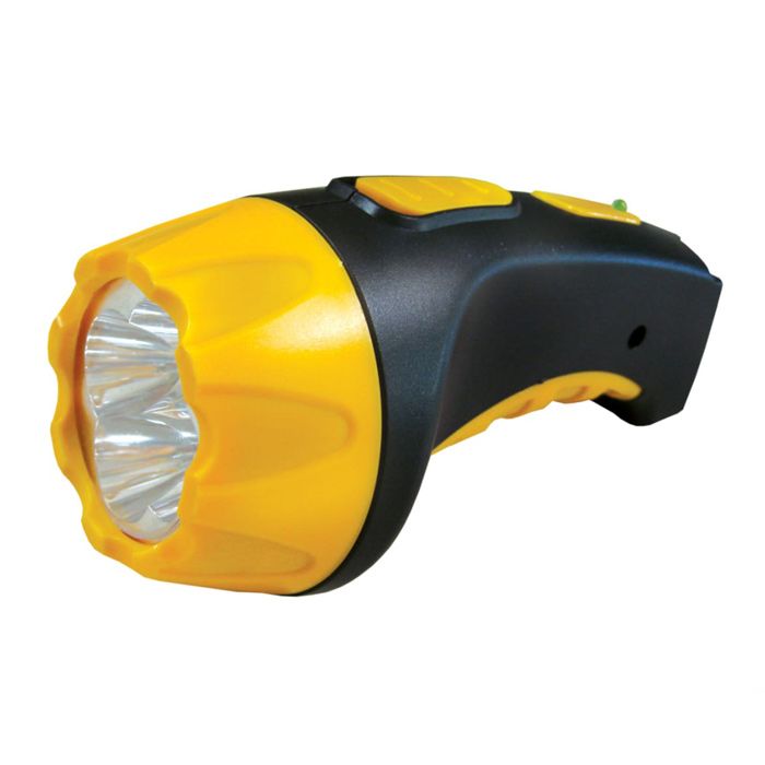 Фонарь Ultraflash LED3804(акк.4V 0.5Ah) 4 светод.(15lm), ручной, черный+желтый/пласт, вилка 220V — фото 1