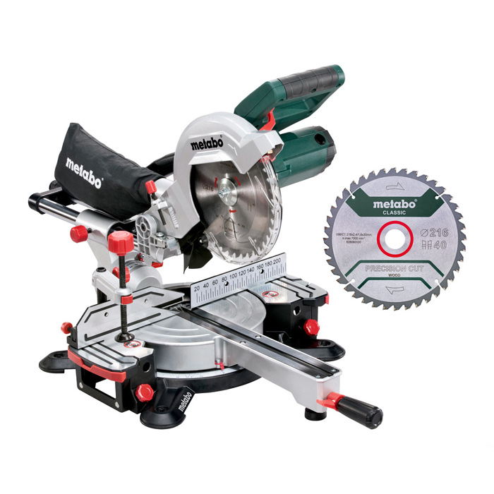 Пила торцовочная КGS 216 М (METABO) /1500Вт; 5000об/мин; диск 216 х 30мм; глубина распила 65мм, ширина распила 305мм; 13,5кг, с протяжкой, арт.690827000 + диск пильный/ — фото 1
