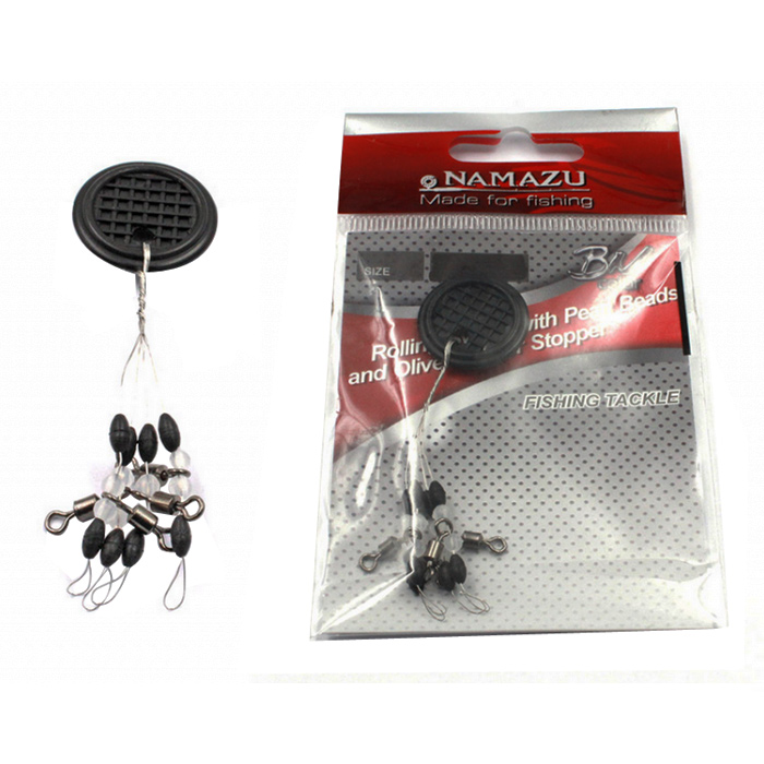 Стопор с вертлюгом Namazu rolling swivel pearl beads and olive rubber stopper, р. L (уп.4 шт) — фото 1