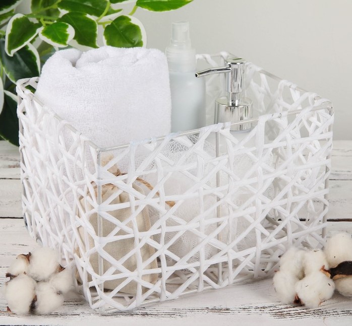Корзина для хранения плетеная 21х18х14см (ПАУТИНКА) /цвет белый/ — фото 1