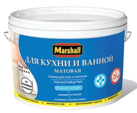 Краска Marshall для кухни и ванной водоэмульсионная BW 0,9л — фото 1