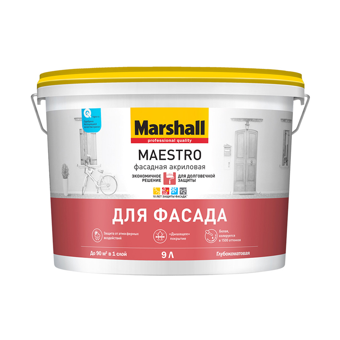 Краска Marshall Maestro фасадная BW 0,9л глубокоматовая — фото 1