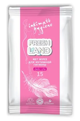 Салфетки влажные для интимной гигиены (FRESHLAND) /15шт/ — фото 1