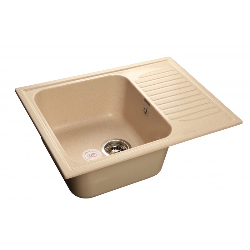 Мойка кухонная композитная GRANFEST Standart GF-S645L (645х500) Бежевый 328 с крылом — фото 1