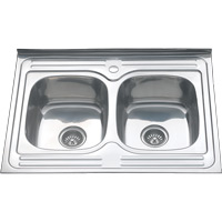 Мойка накладная прямоугольная MELANA 8060 SP 0,8/180 2-я чаша с сифоном (061/2*5) — фото 1