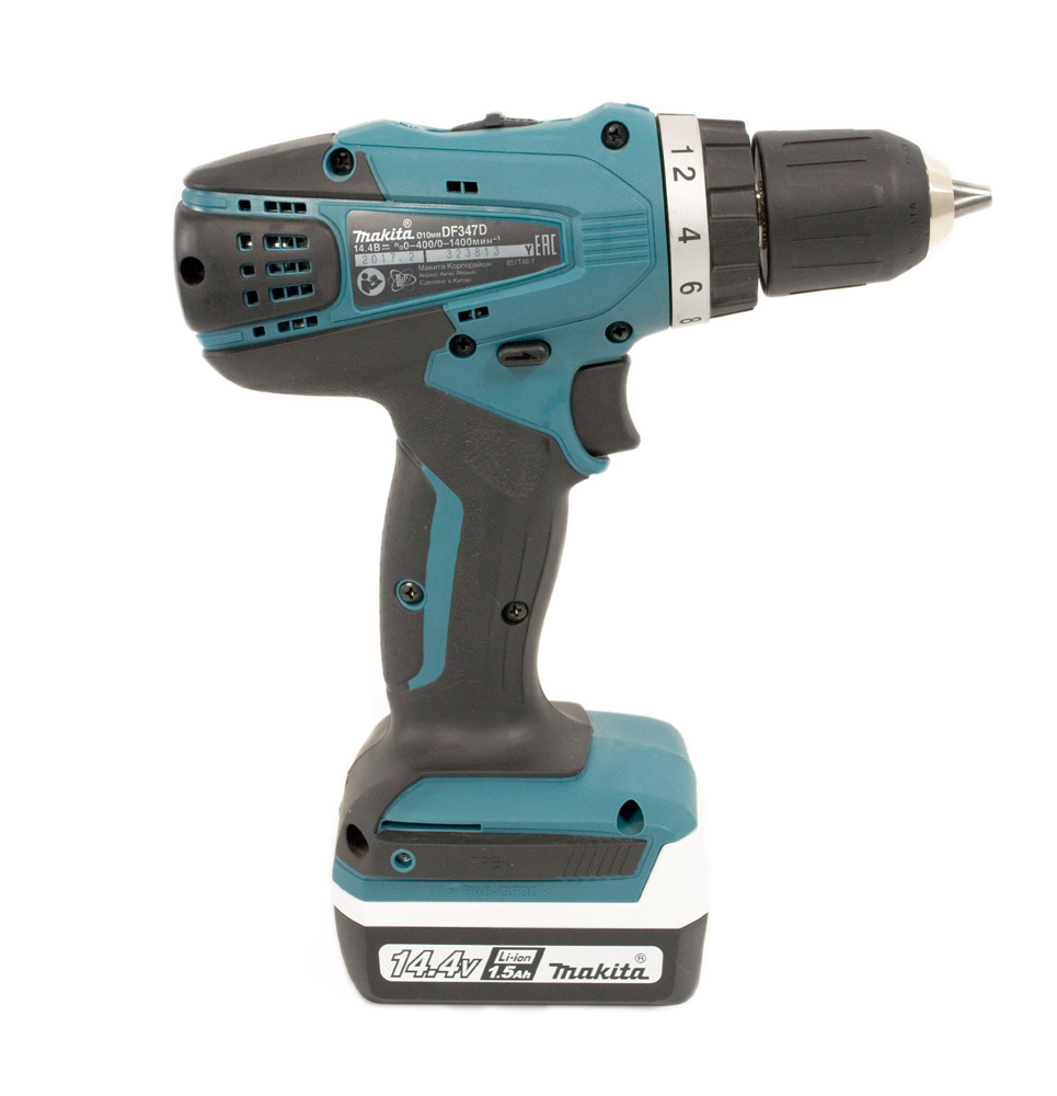 Дрель аккумуляторная DF 347 DWE (MAKITA) /14,4В; 2х1,5 Aч Li-Ion; 30Нм 0-400/0-1400об/мин, БЗП10мм, G аккум. серия, 1,4кг, кейс/ — фото 3
