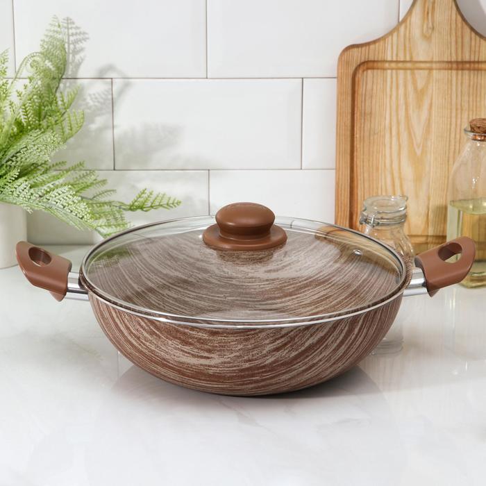 Казан Kantry, 4 л, d=28 см, стеклянная крышка, пластиковые ручки, антипригарное покрытие, цвет корич — фото 1