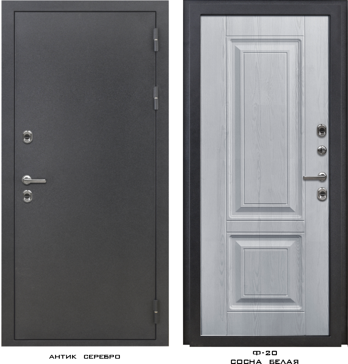Дверь металлическая DORSTON Termo OPTIMA Антик серебро/Ф-20 Сосна белая, ЗК (860*2050) правая — фото 1