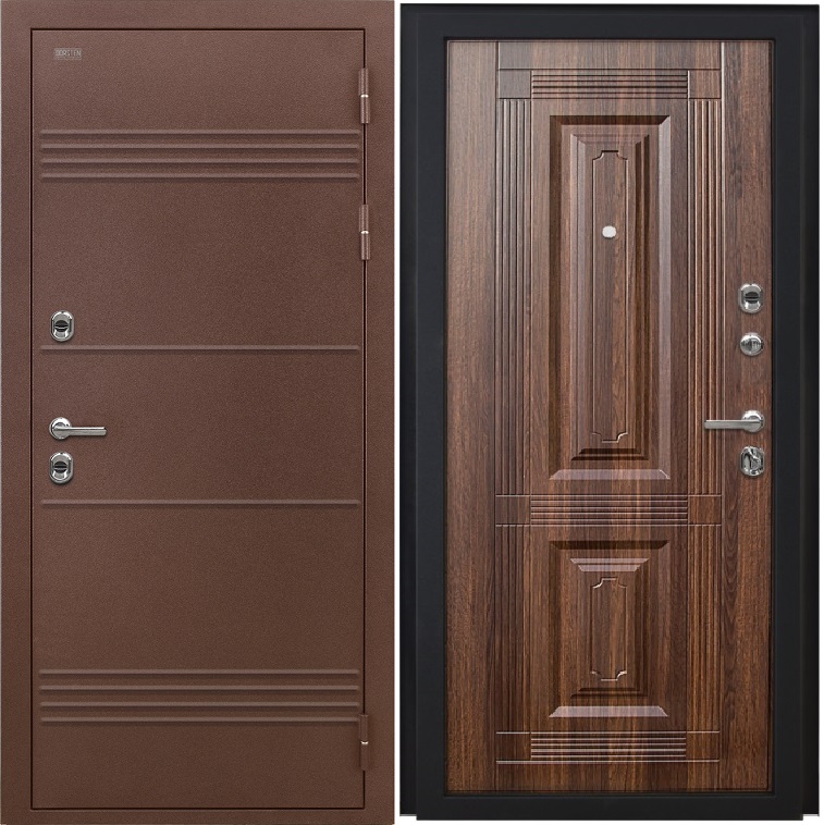Дверь металлическая Dorston TERMO D5 антик медный /Ф-2 Статус коньяк, ЗК (860*2050) правая — фото 1