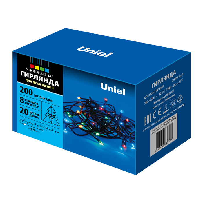 Гирлянда свд нить 20,0м IP20 (UNIEL) /200LED зеленый арт. ULD-S2000-200-DGA MULTI/ — фото 1