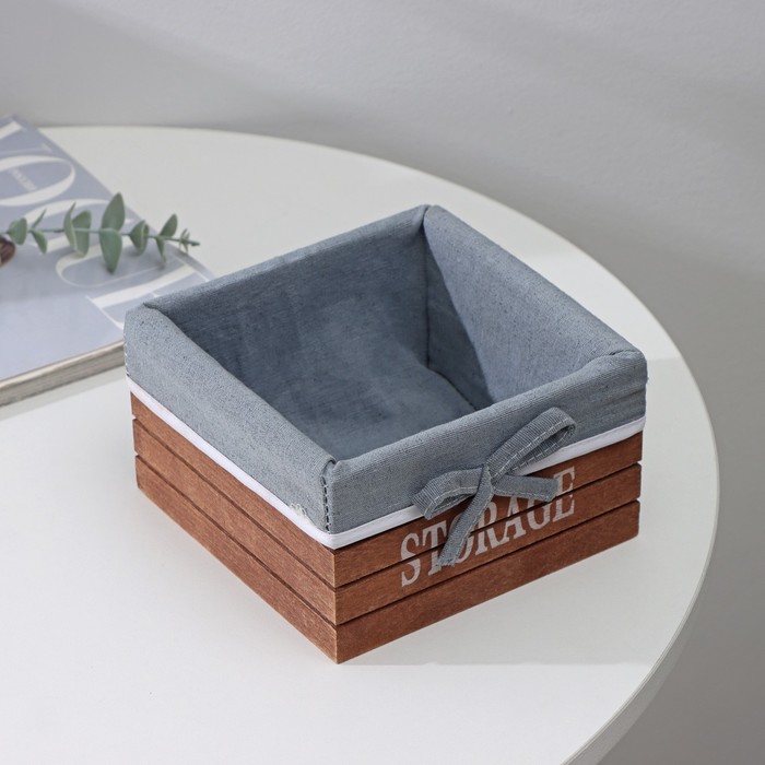Корзина для хранения дерево 15×15×9см (Доляна Storage) /цвет коричневый, серый/ — фото 1