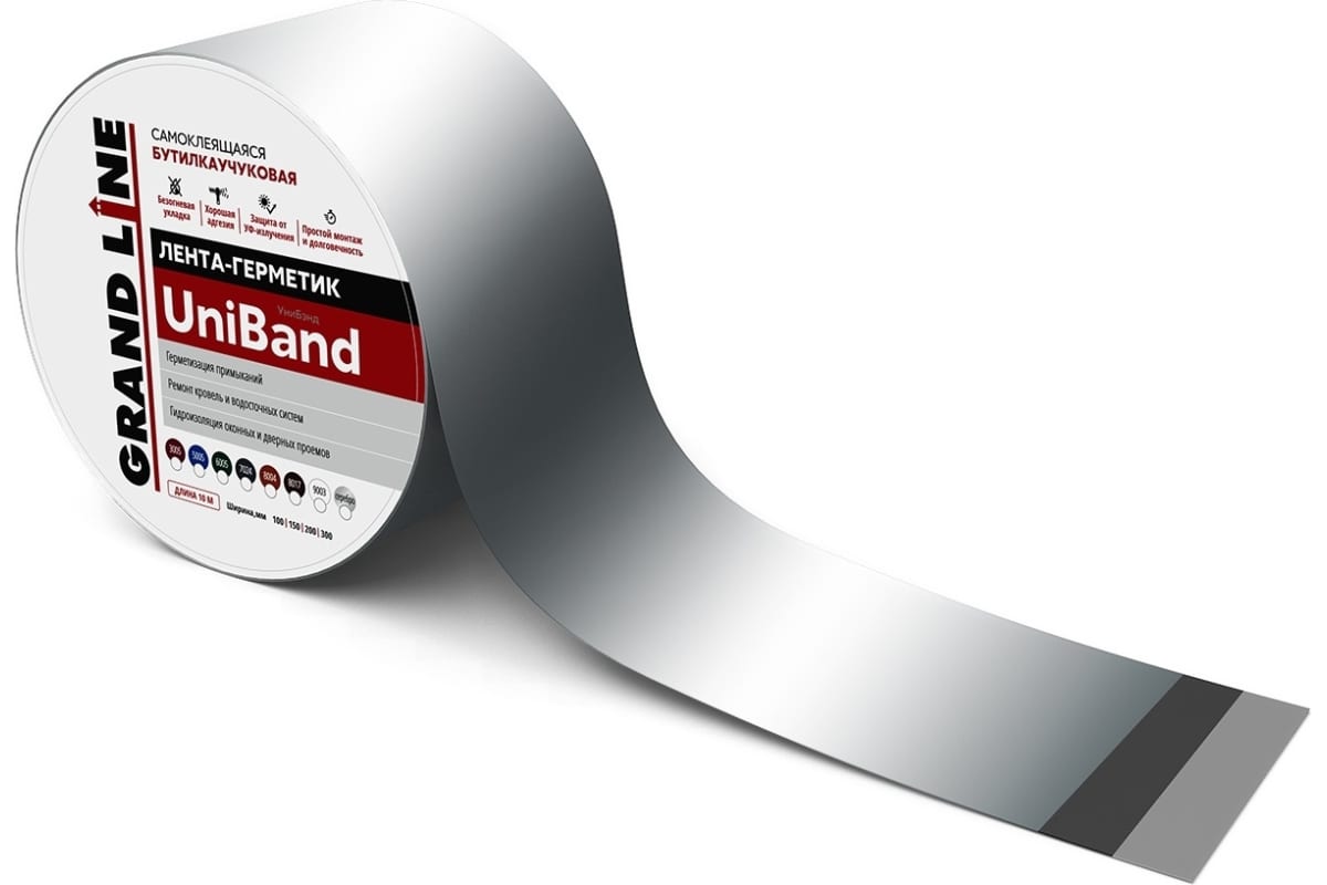 Лента герметизирующая Grand Line UniBand самоклеящаяся 3м*10см серебристая — фото 1