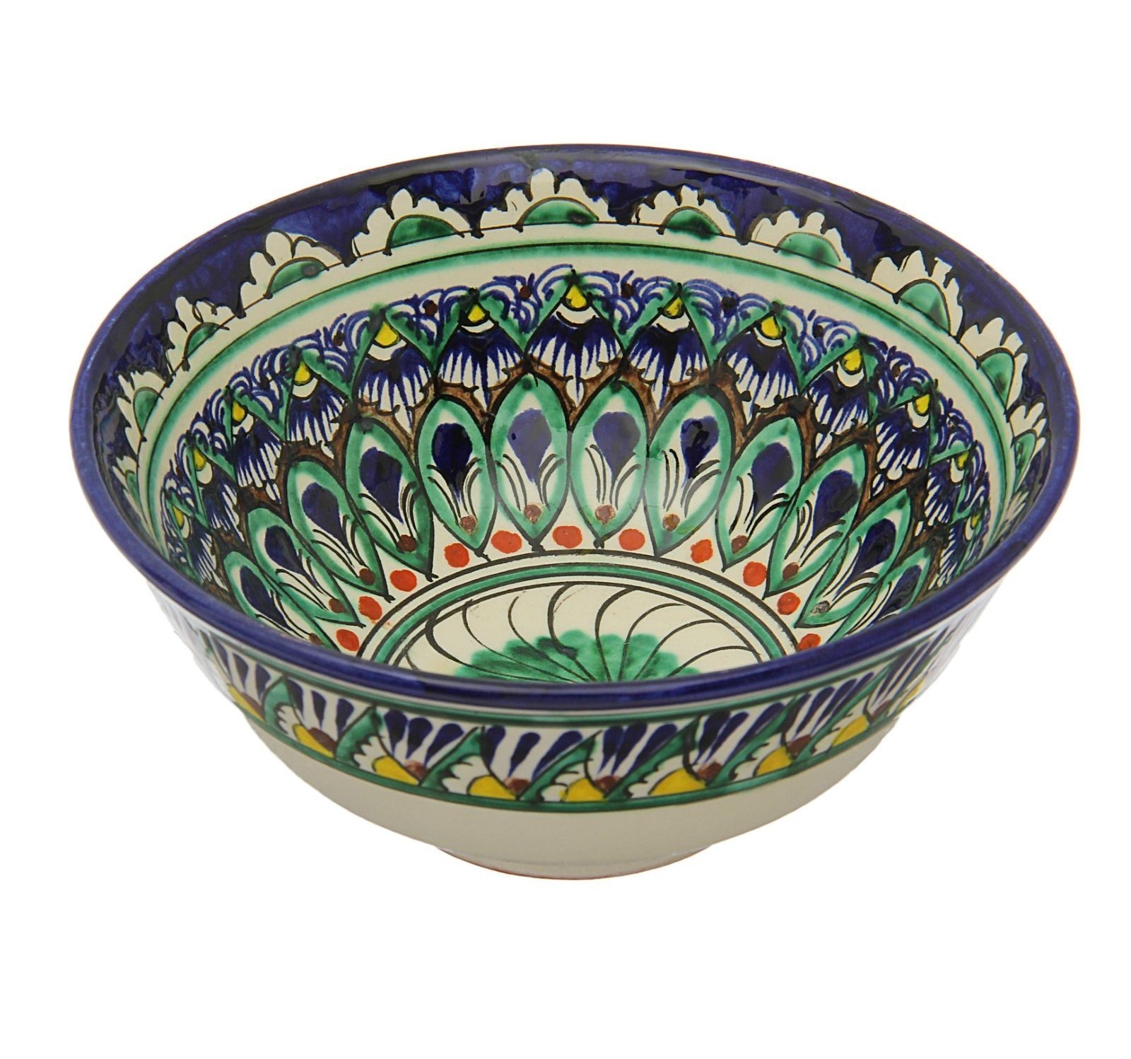 Пиала коса малая 15см Узоры Шафран (Риштанская керамика)