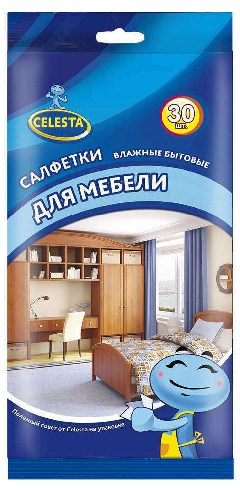 Салфетки влажные бытовые для мебели Сelesta 30шт — фото 1