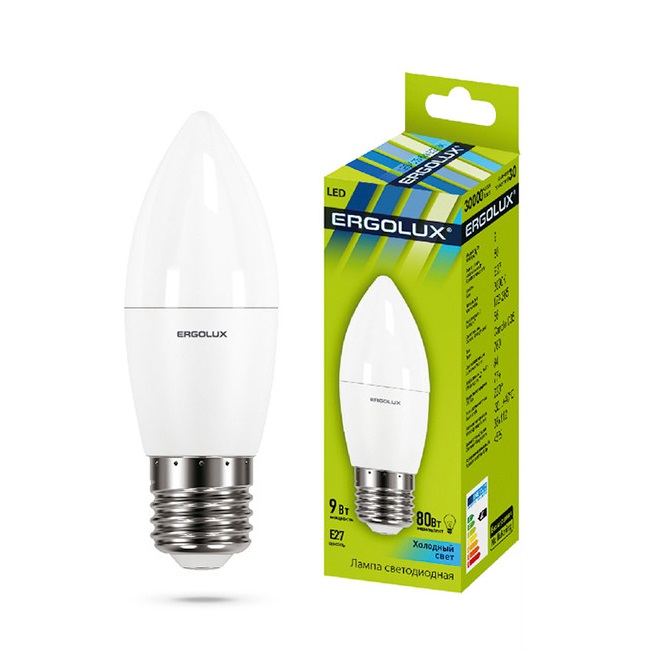 Лампа свд Е27 С35 9Вт 4500К 780Lm (ERGOLUX) /арт. LED-C35-9W-E27-4K/ — фото 1
