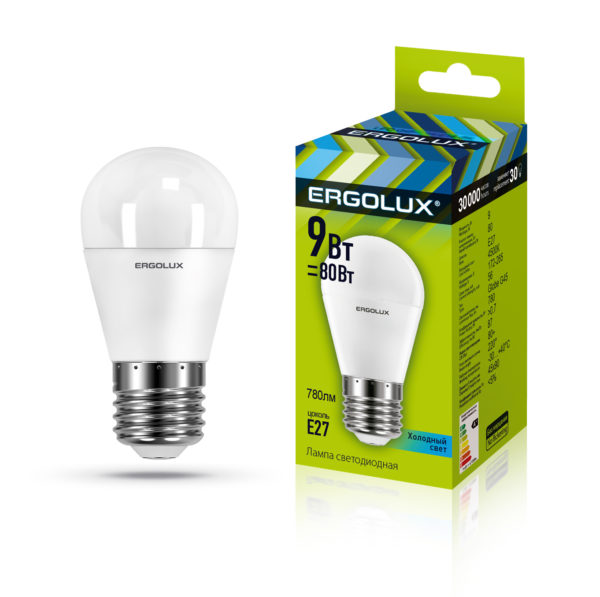 Лампа свд Е27 G45 9Вт 4500К 780Lm (ERGOLUX) /арт. LED-G45-9W-E27-4K/ — фото 1