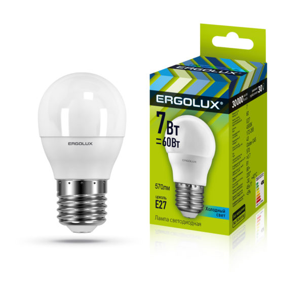 Лампа свд Е27 G45 7Вт 4500К 570Lm (ERGOLUX) /арт. LED-G45-7W-E27-4K/ — фото 1