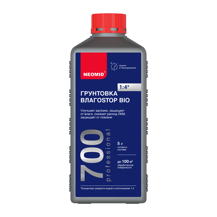Грунт влагоизолятор НЕОМИД 700 ВлагоStop Bio концентрат 1:4 1л — фото 1