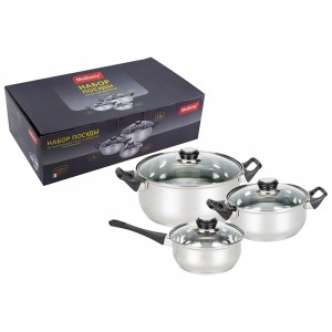 Набор посуды BAKS-SET-6 (Mallony) /кастрюля-2л, 2,8л, ковш 1,4л с крышками/ — фото 1