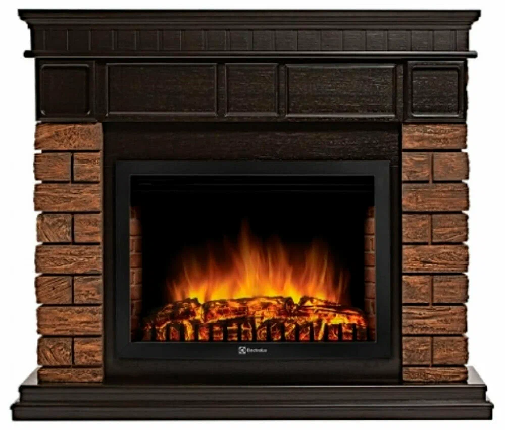 Каминокомплект Firelight Bricks Wood 25 камень темный, шпон венге с очагом Electrolux EFP/P-2520LS N — фото 1