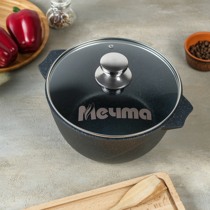 Кастрюля 4,0л Гранит star МЕЧТА, стеклянная крышка — фото 1