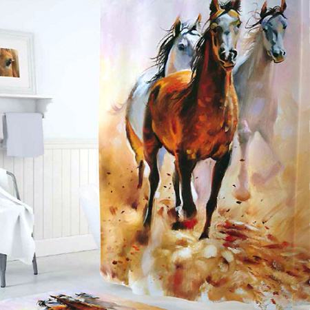Шторы д/ванн Tropikhome DIGITAL PRINTED Horses 180х200см — фото 1
