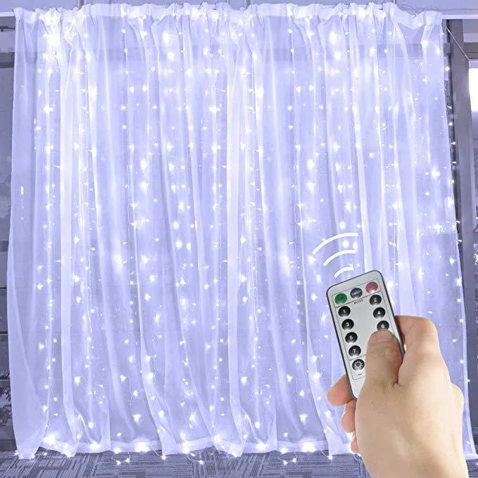 Гирлянда свд занавес 3х3м роса на крючках IP20 (Luazon Lighting) белый /300LED /с пультом. — фото 1