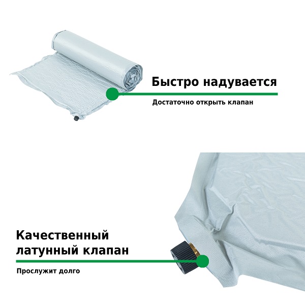 Коврик туристический самонадувающийся 7х63,5х198см серый (Green Glade) /арт.М1987/ — фото 5