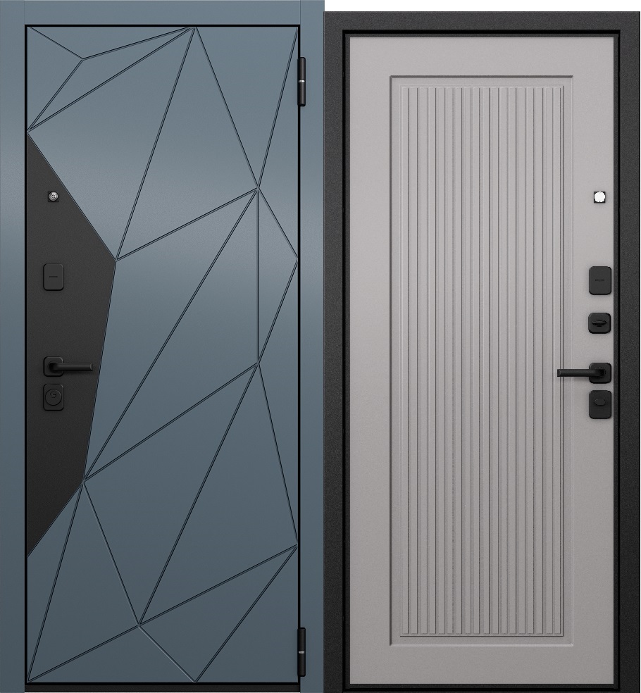 Дверь TRUST ECO PP 960*2050 Правая Черный муар,МДФ Океан стронг/МДФ Эмаль светло-серая, черная фурн. — фото 1