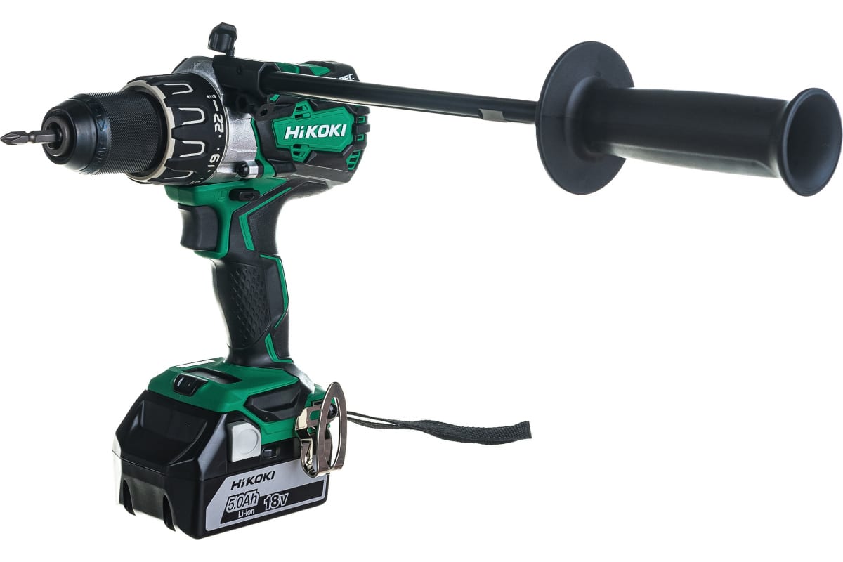 Дрель аккумуляторная DS18DBL2 (HIKOKI) /18В, 2х5,0Ач, Li-Lon, 136Нм, 0-500/0-2100 об./мин., БЗП 13мм; 2,5кг; кейс; бесщеточный; доп.ручка/ — фото 1