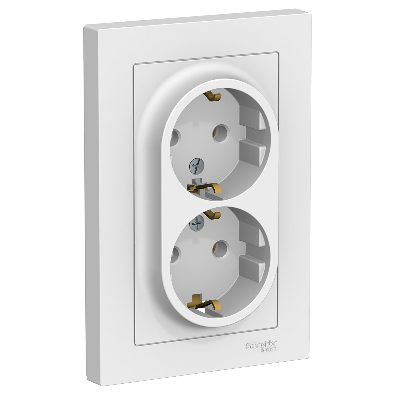 Розетка 2-мест.з/к СУ AtlasDesign (Schneider Electric) /16А белая /арт. ATN000124/ — фото 1
