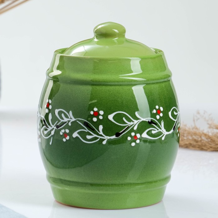 Банка для сыпучих продуктов керамика 1,25л (Малыш) /цвет зеленый/ — фото 1