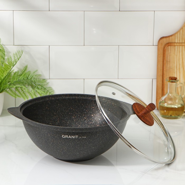 Казан для плова Grаnit ultrа, 3,5 л, стеклянная крышка, литые ручки, антипригарное покрытие — фото 1