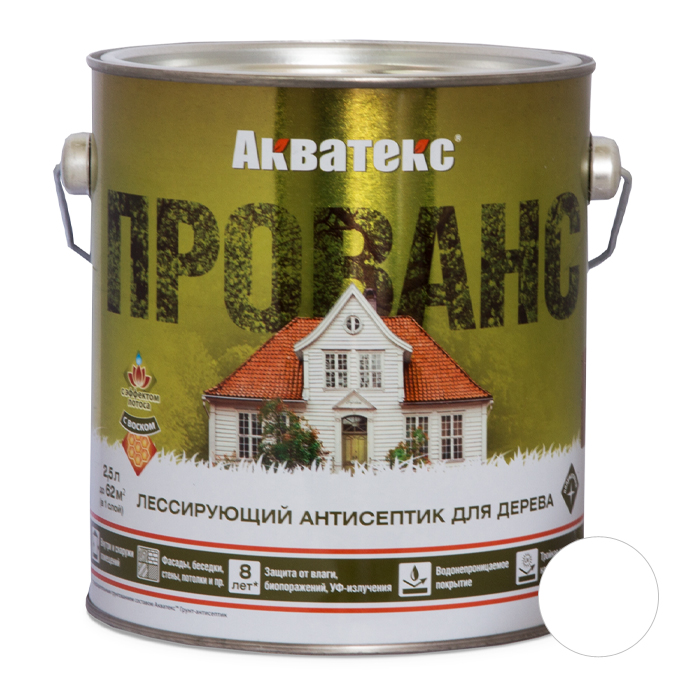 Антисептик Акватекс ПРОВАНС лессирующий для дерева 2,5л белый — фото 1