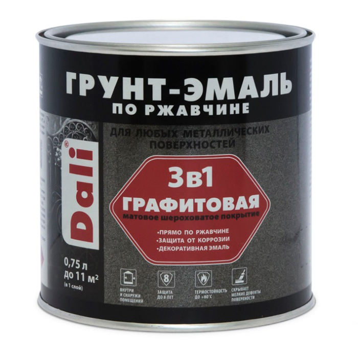 Грунт-эмаль DALI графитовая по ржавчине 0,75л серая — фото 1