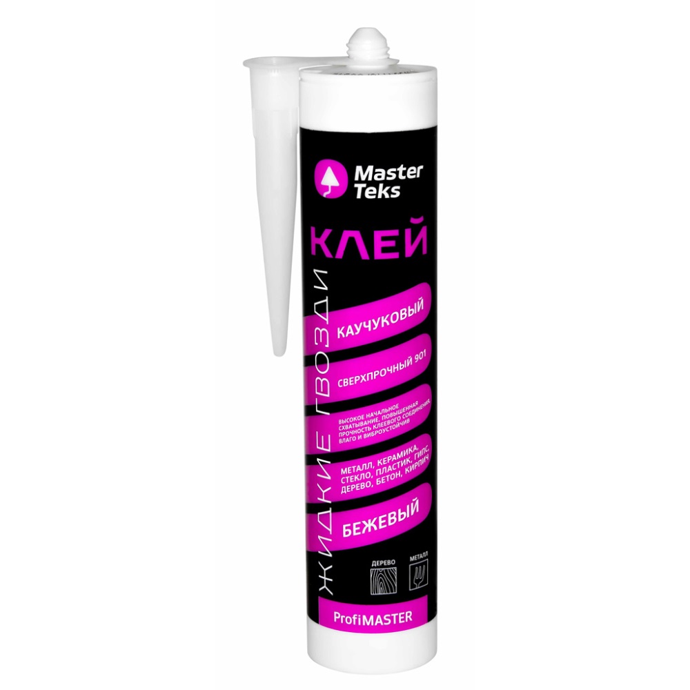 Жидкие гвозди MasterTeks ProfiMaster клей каучуковый 901сверхпроч. 400г беж. — фото 1