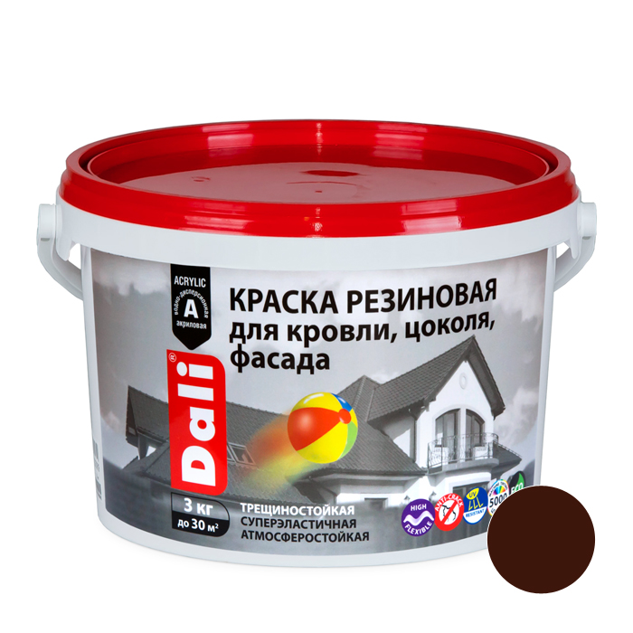 Краска DALI резиновая для кровли, цоколя, фасада 3кг красно-коричневый — фото 1