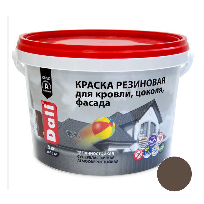 Краска DALI резиновая для кровли, цоколя, фасада 3кг терракотовый — фото 1