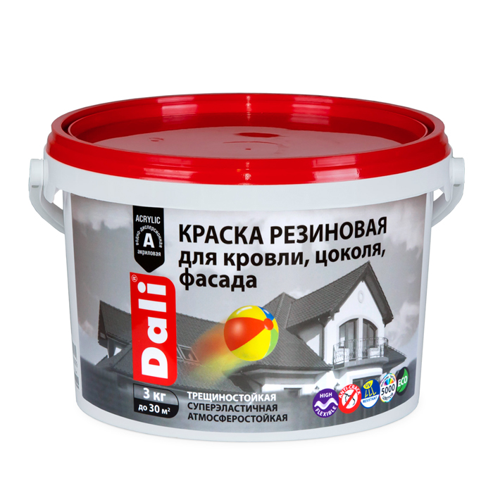 Краска DALI резиновая для кровли, цоколя, фасада база А 3кг — фото 1