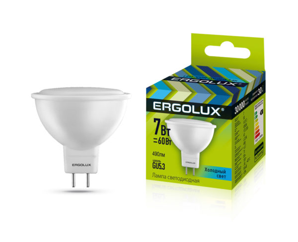 Лампа свд GU5.3 MR16 7Вт 4500К 490Lm (ERGOLUX) /арт. LED-JCDR-7W-GU5.3-4K/ — фото 1