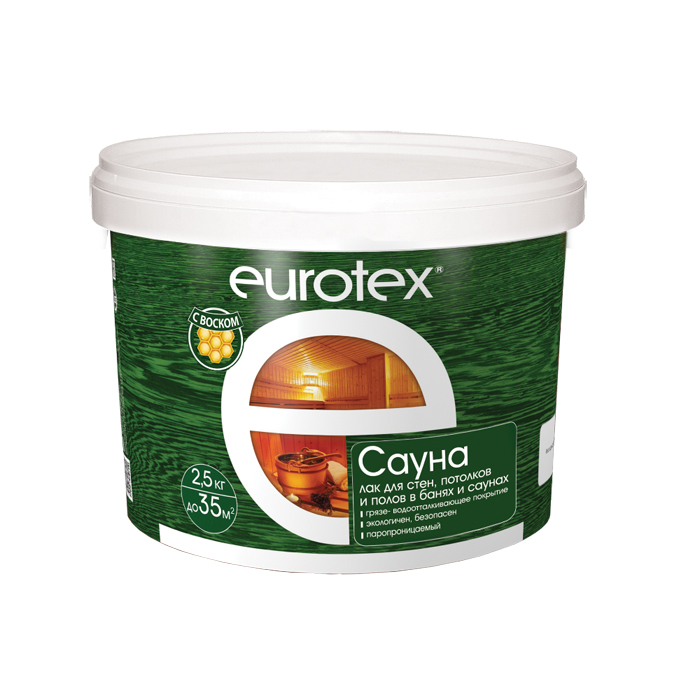Лак EUROTEX сауна защитный для дерева 2,5кг — фото 1