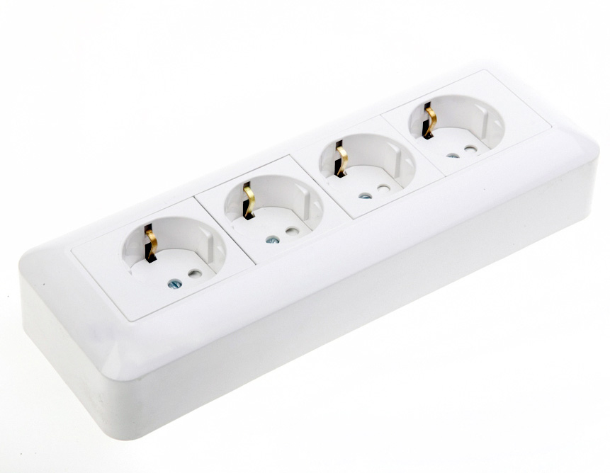 Розетка 4-мест. ОУ з/конт. IP20 Прима (Schneider Electric) /16А белая арт. RA16-411M-B/ — фото 1