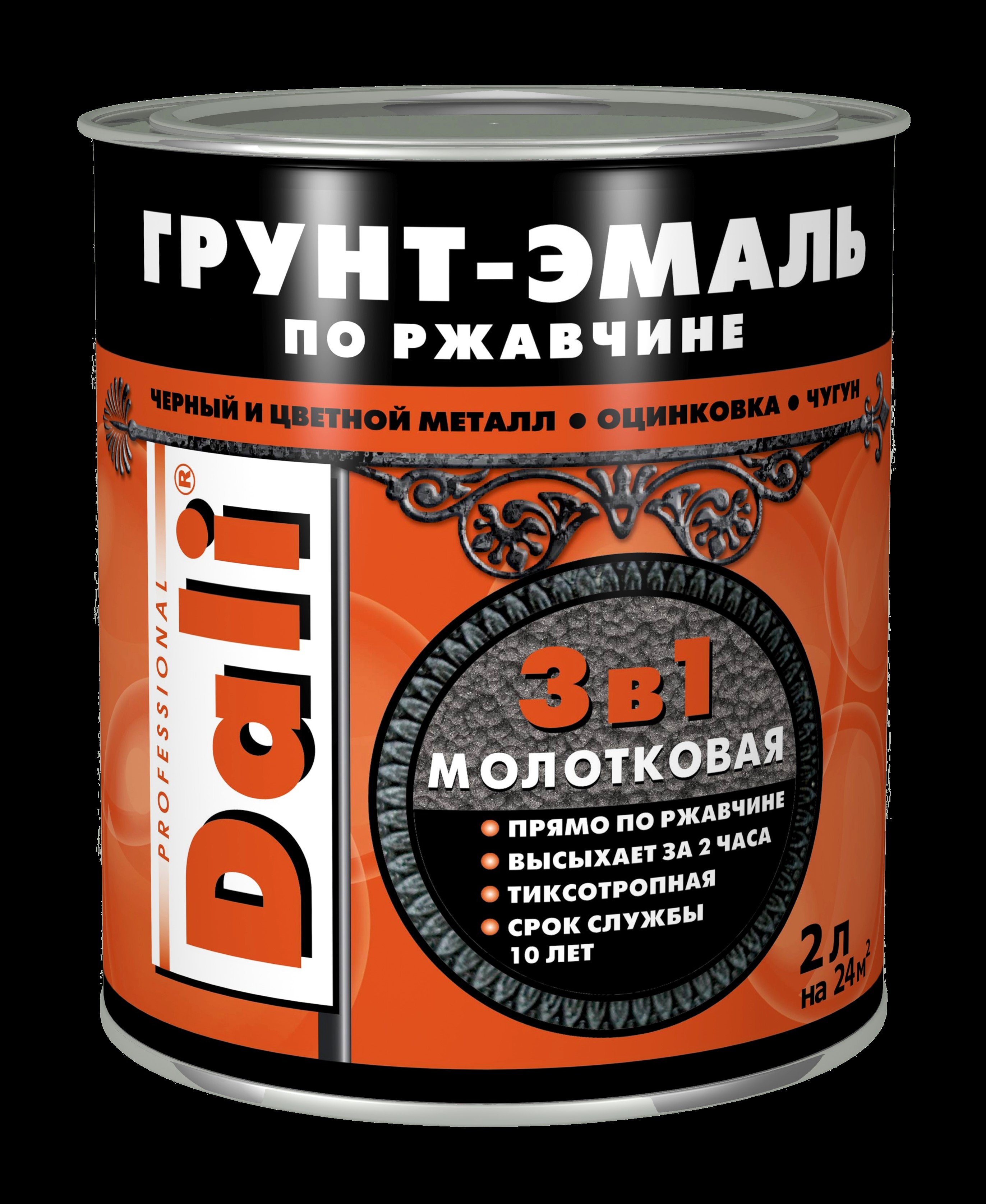 Грунт-эмаль молотковая по ржавчине 2л медный DALI — фото 1