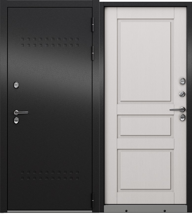 Дверь TERMO SPLIT MP 880*2050 Правая, Антрацит букле (порог), R-6, МДФ Белый ларче 10ТSD-2 — фото 1