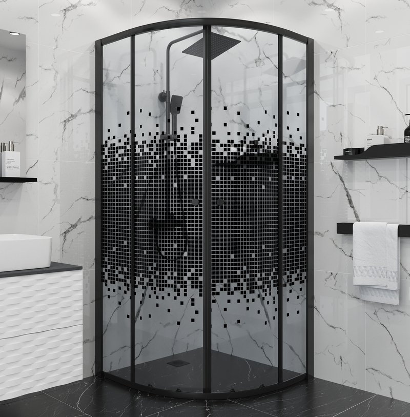 Уголок душевой NG-1007-14BLACK (90х90х190) 1/4круга, черн., стекло мозаика(+душ поддон NG-P9090-14)