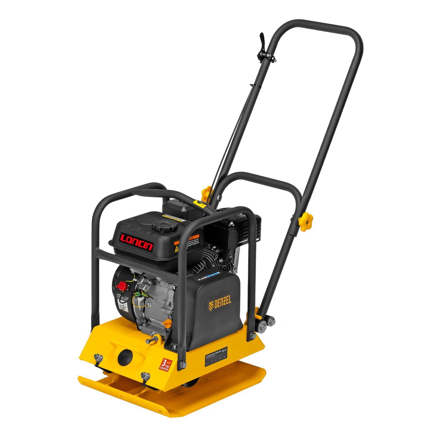 Виброплита VC-12 (DENZEL) /двиг. Loncin; 6,5 л.с., плита 450х350мм; ударная сила 12кН, уплотнение до 250мм; 61,5кг, без колес/